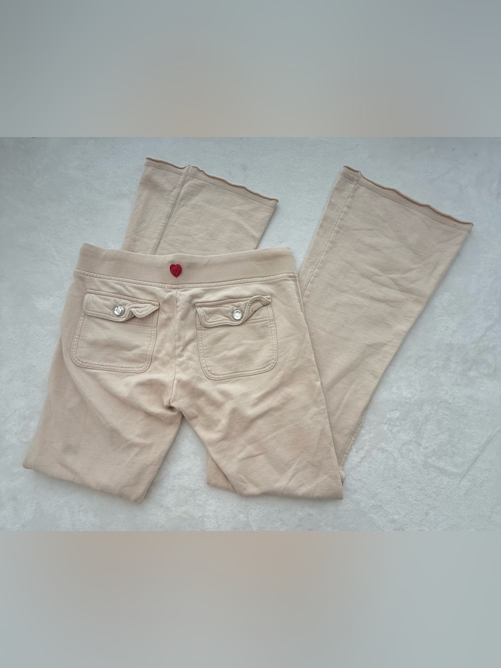 Twisted Heart 100% Cotton Flare Bottom Lounge Pants Small Cream Beige Y2K Casual - Picture 5 of 10